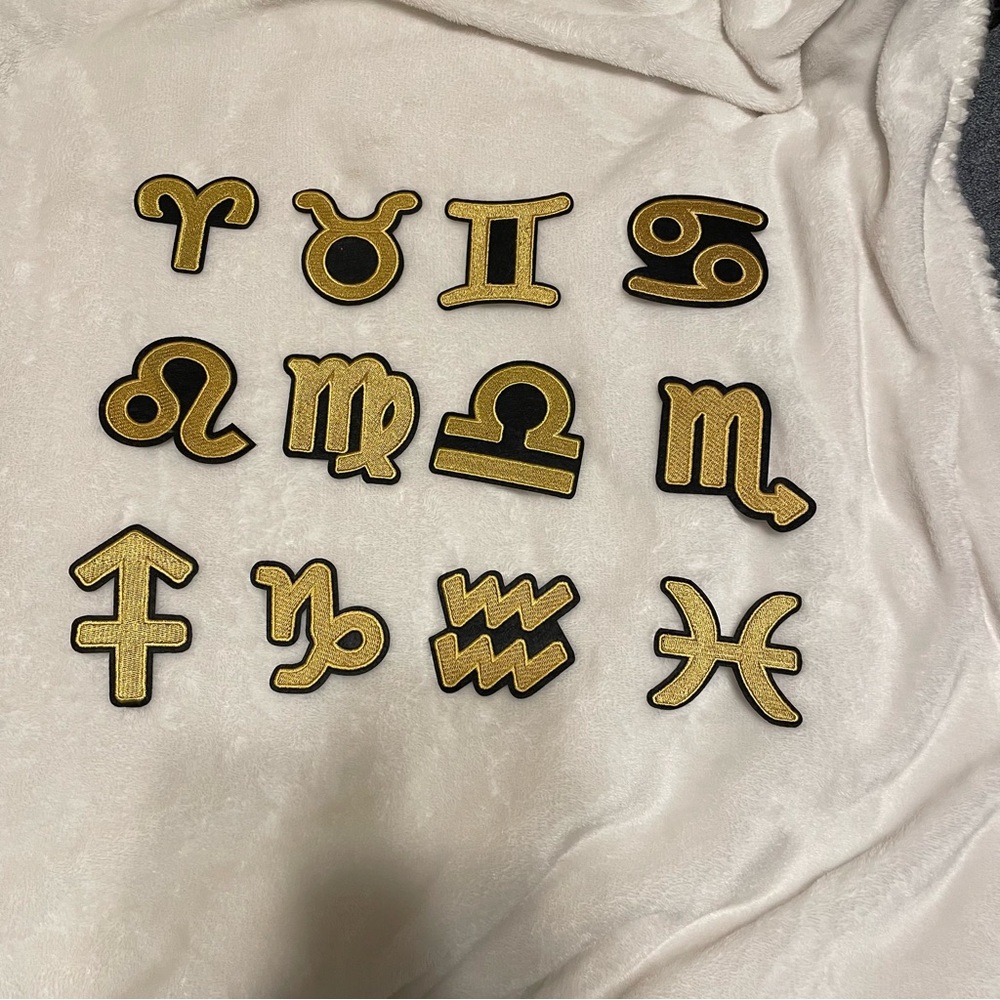 Astrology signs iron on patches gold and black